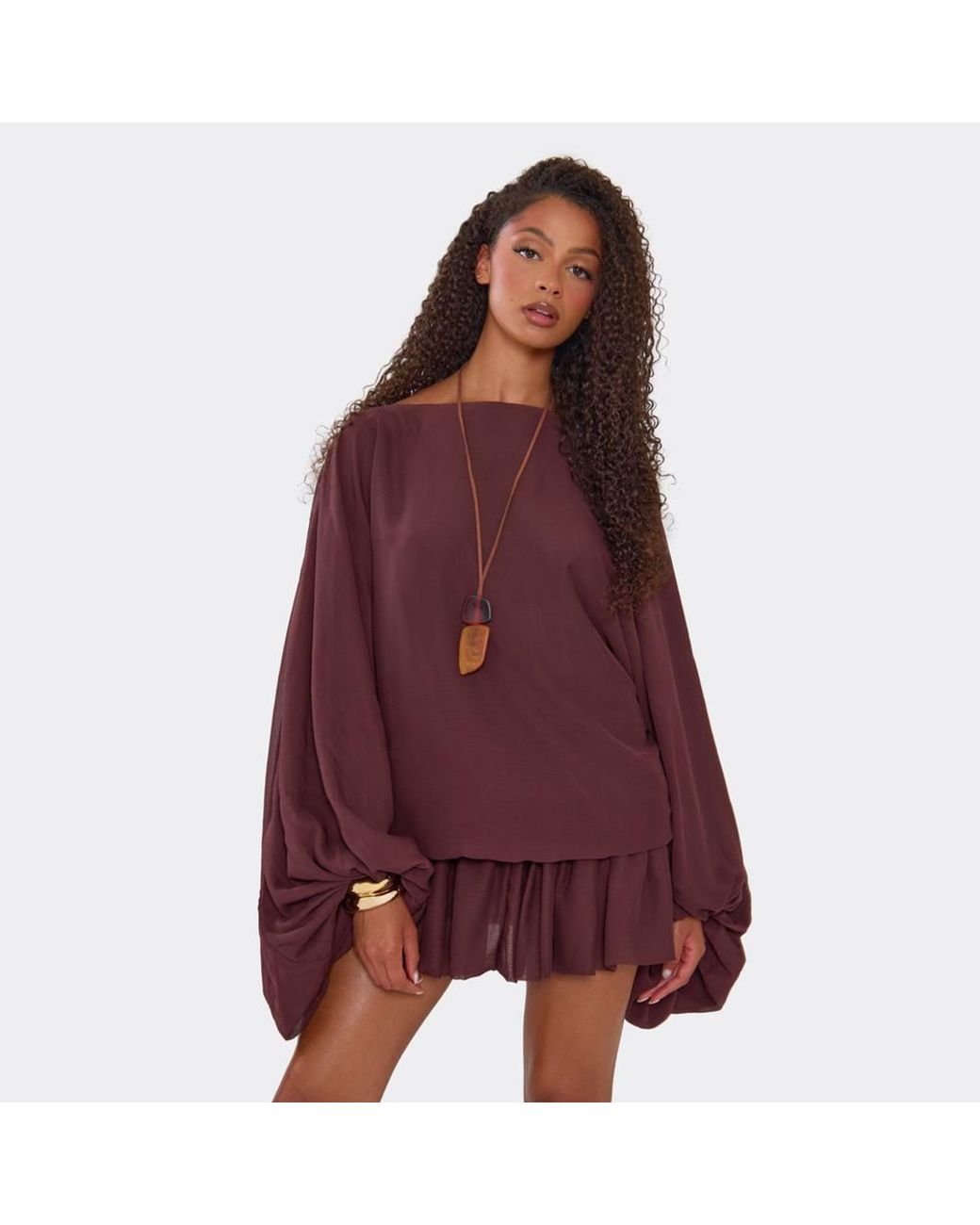 EGO Red Long Sleeve Chiffon Mini Dress