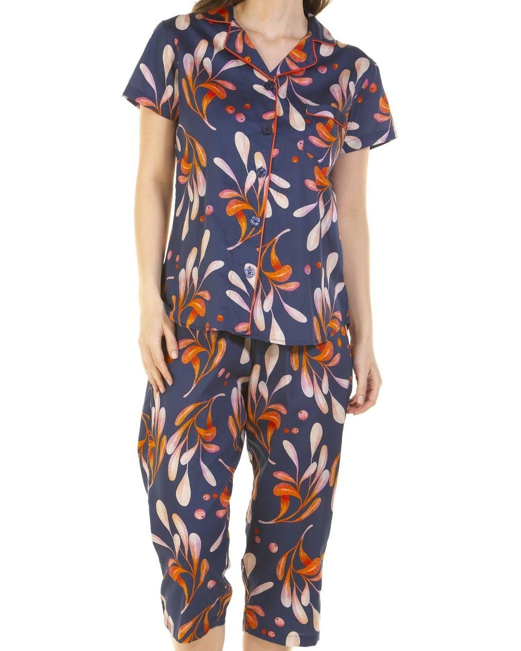 Wisteria Lane Blue 100% Combed Cotton Poplin Cropped Pyjama Set