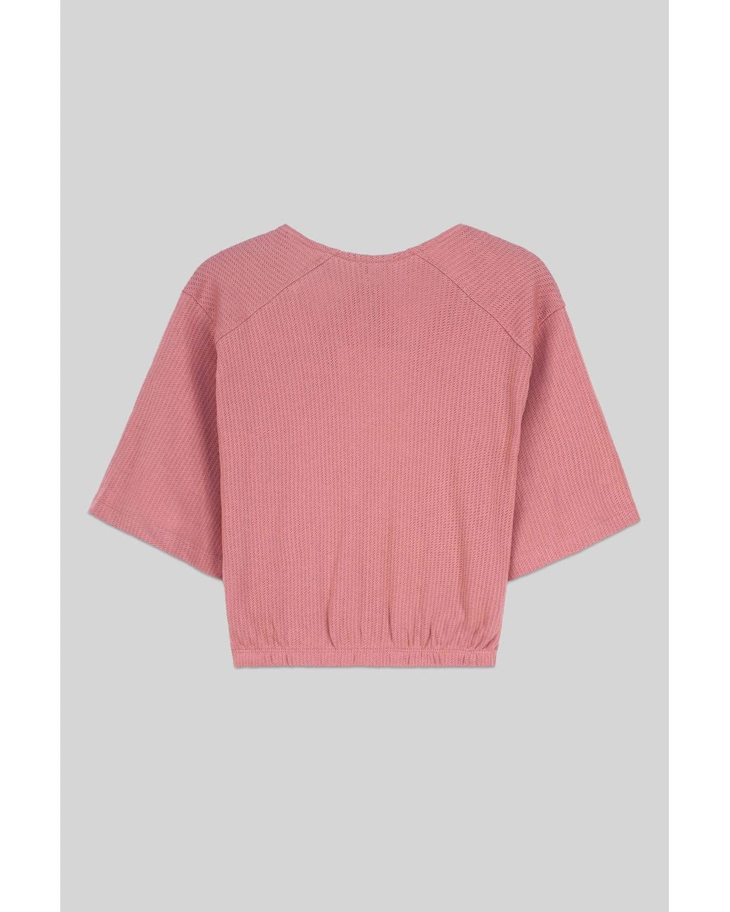 Enorsia Pink Knot Details V-Neck Bell Sleeve Top