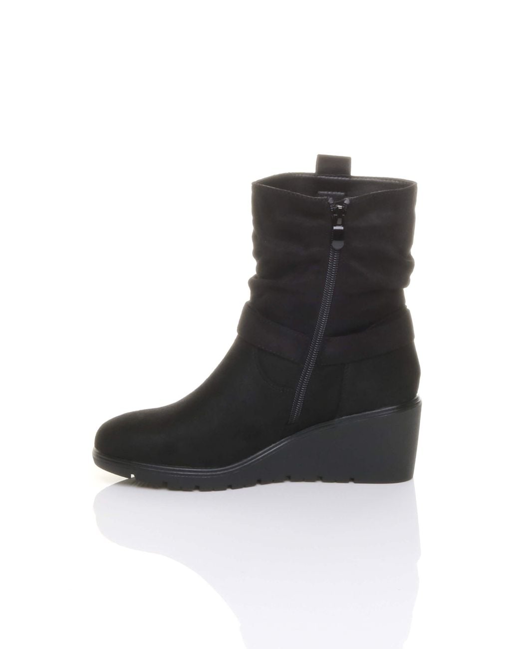AJVANI Black Mid Wedge Heel Buckle Ankle Boots