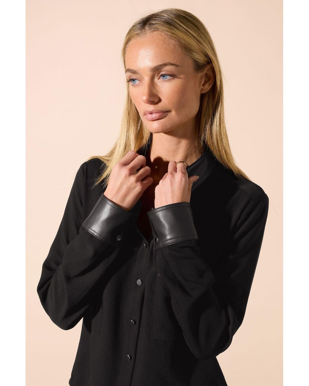 Star by Julien MacDonald Black Faux Leather Trim Shirt