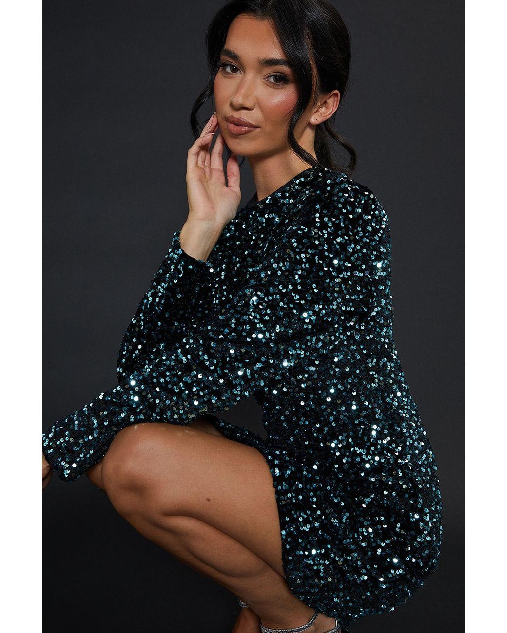 Dorothy Perkins Blue Velvet Sequin Mini Dress