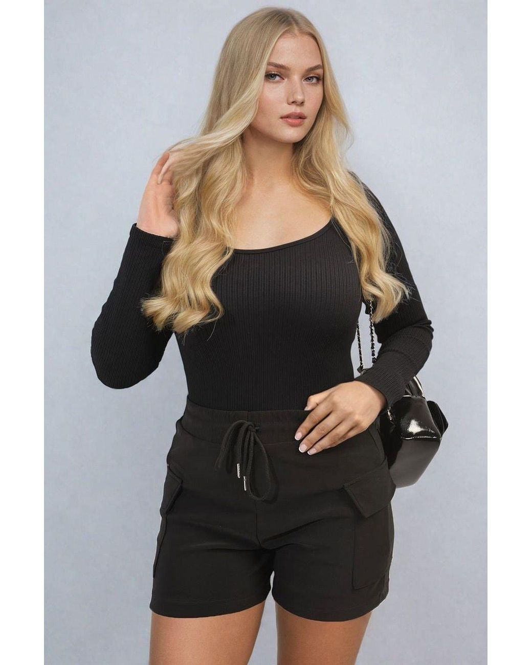 IKRUSH Black Dulce Elastic Waist Drawstring Pocket Detail Shorts
