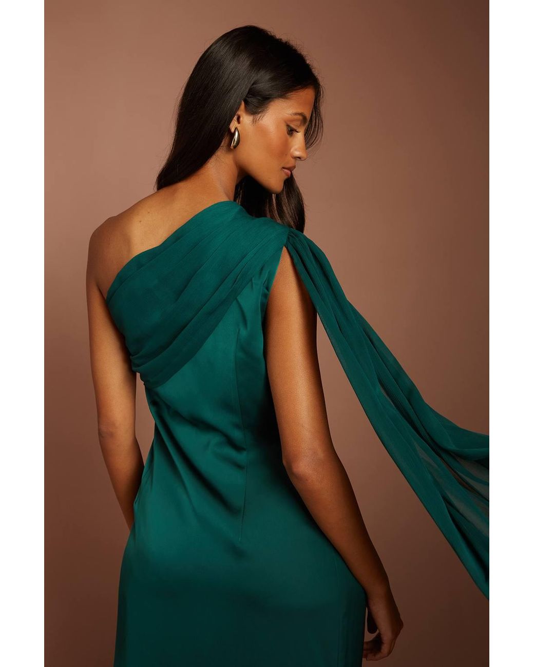 Coast Blue Petite Satin One Shoulder Chiffon Drape Maxi Dress