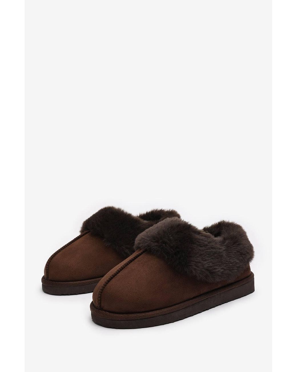 Where's That From White Inaya Mule Slippers With Faux Fur Collar Trim