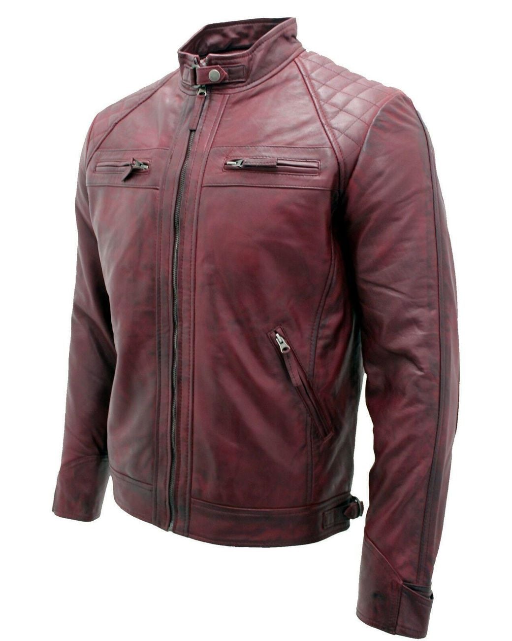 Infinity Leather Red Leather Rock Racing Quilted Biker Jacket for men