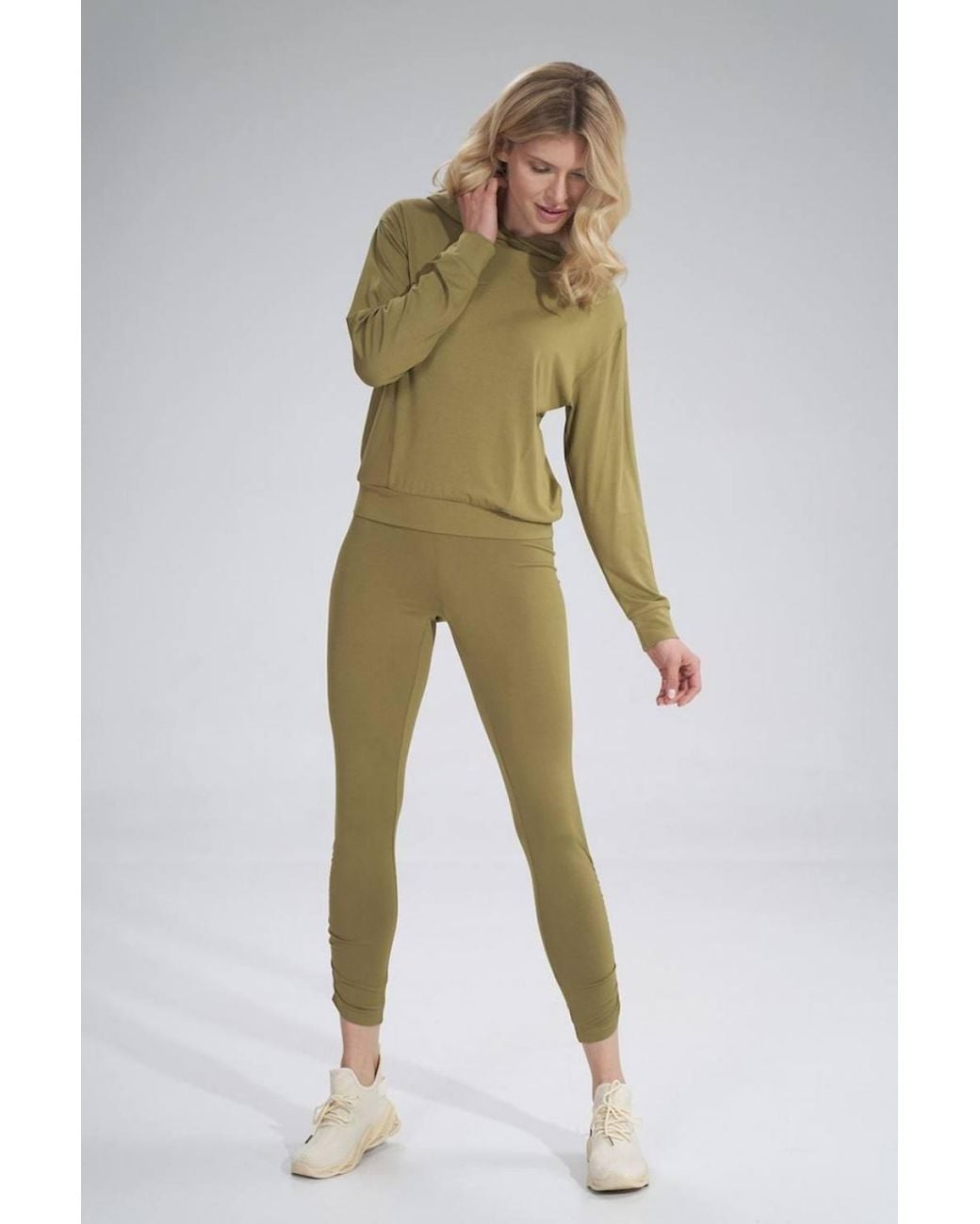 Love Lace Green Long Creased Leggings With Wide Waistband
