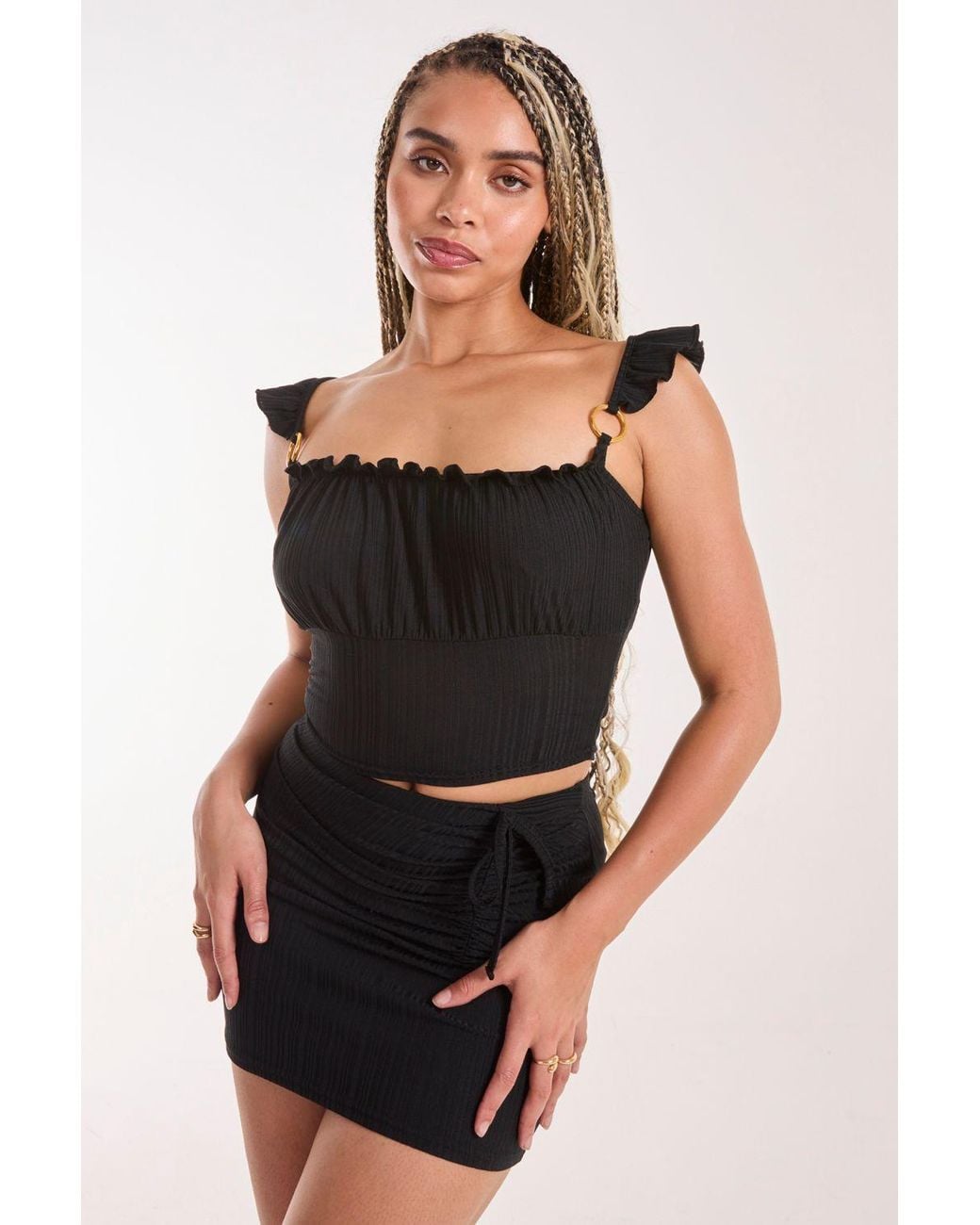 Pink Vanilla Black Frill Strap & Trim Crop Top