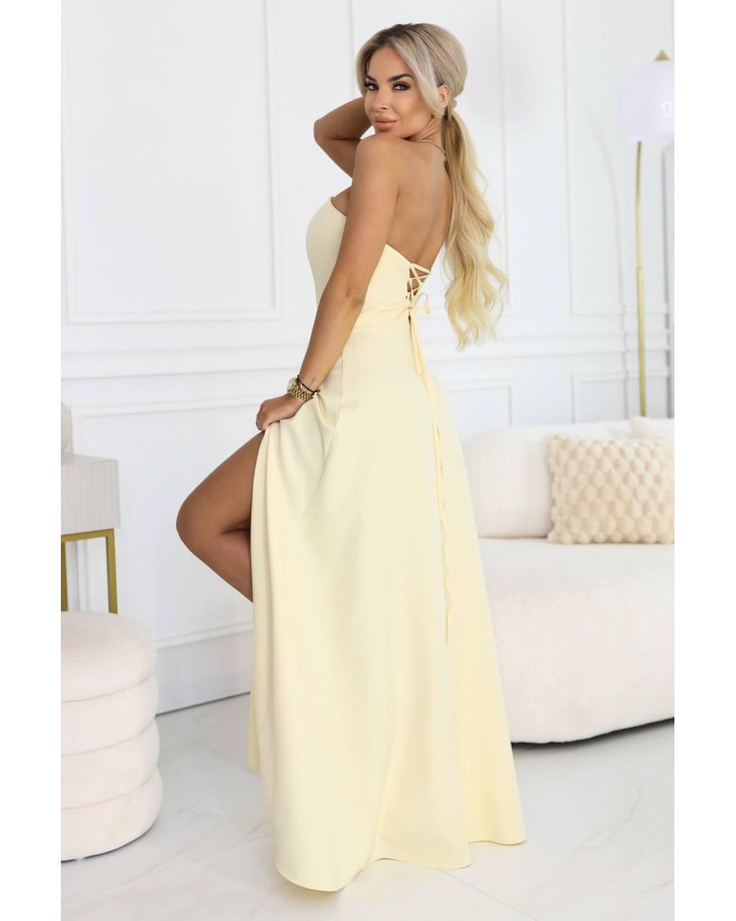 Love Lace Natural Evening Sleeveless Maxi Dress With Slit & Open Back