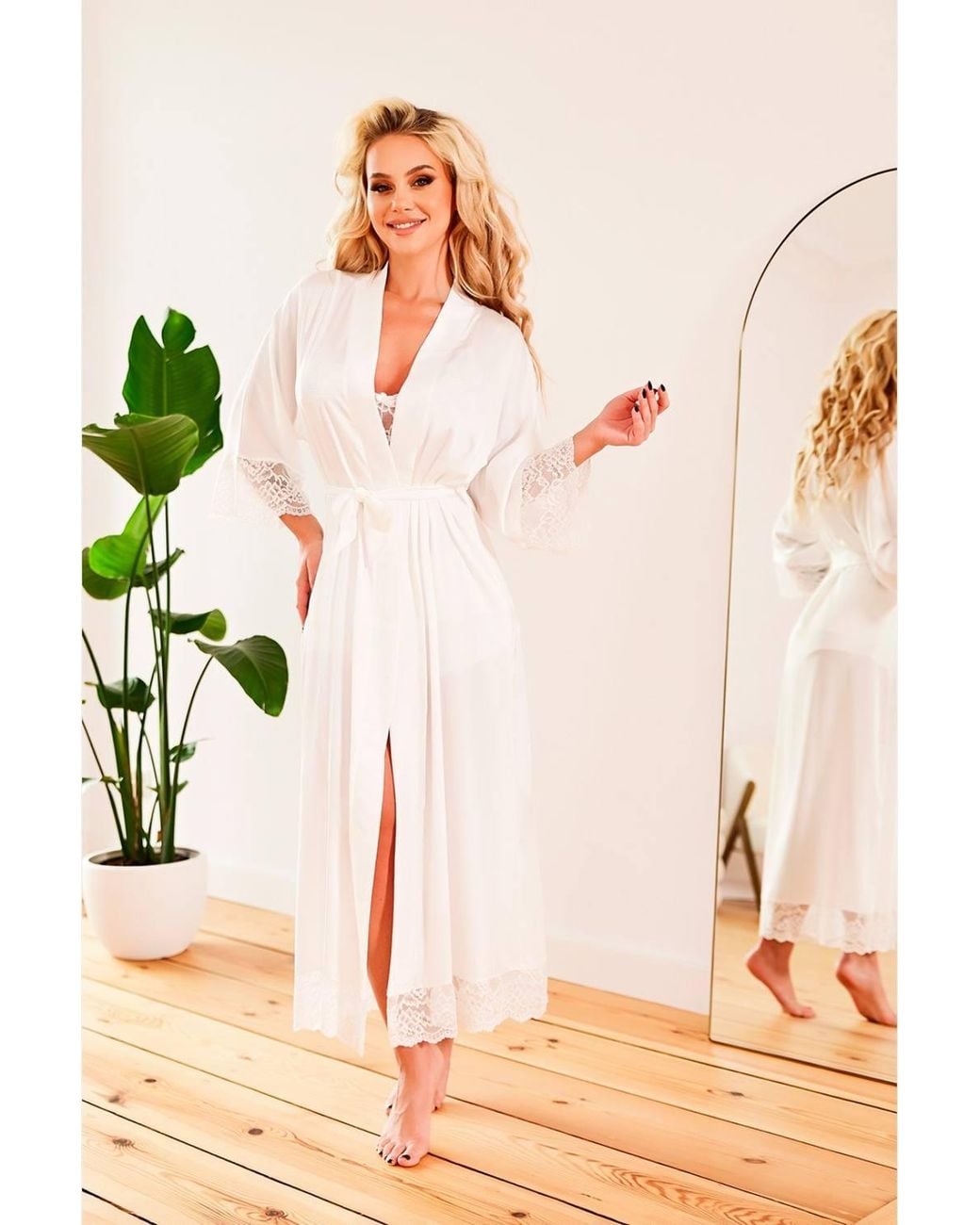 KDMD Pink Long Satin Inflatable Robe With Lace Trim