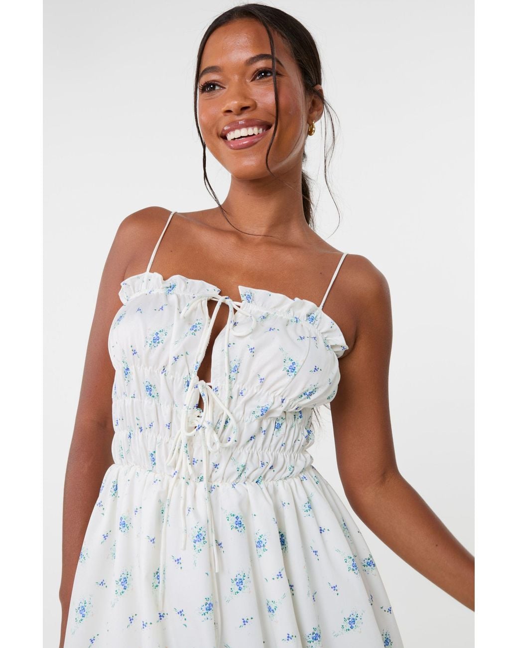 Pink Vanilla White Tie Front Ditsy Puffball Dress