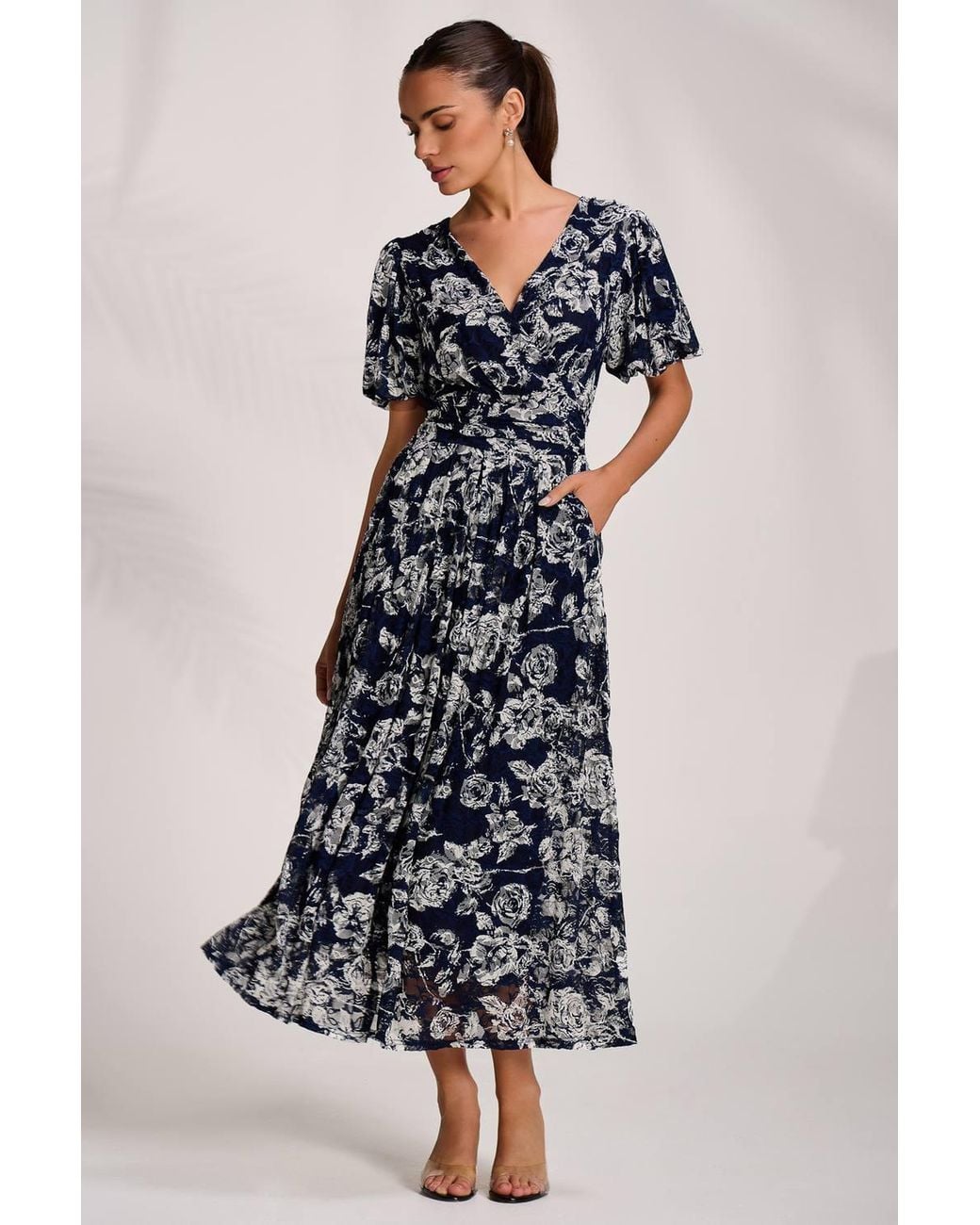 Jolie Moi White Puff Sleeve Printed Lace Maxi Dress