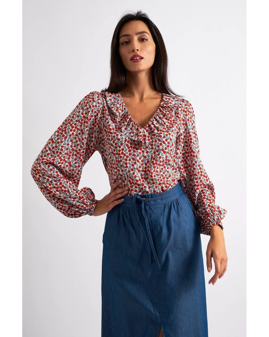 Louche Red Kyara Strawberry Fields Print Blouse