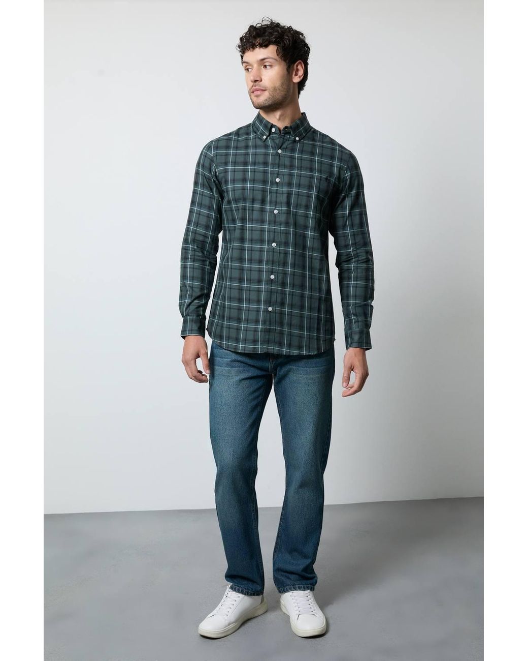 MAINE Blue Check Long Sleeve Shirt for men