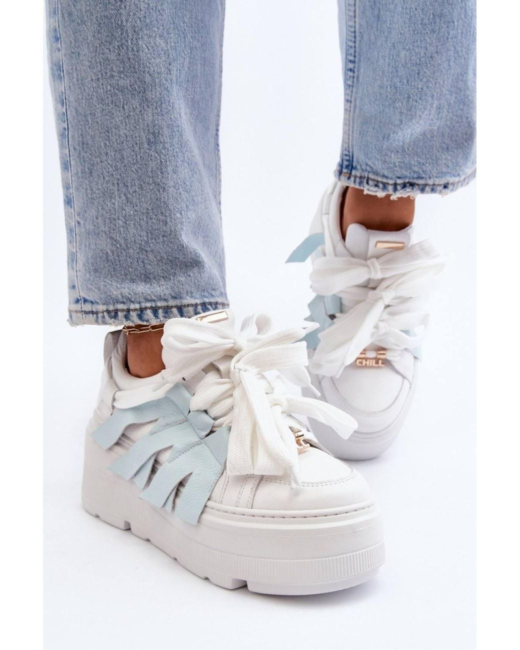 Love Lace Blue Platform Round Toe Chunky Trainers With 5.5Cm Platform
