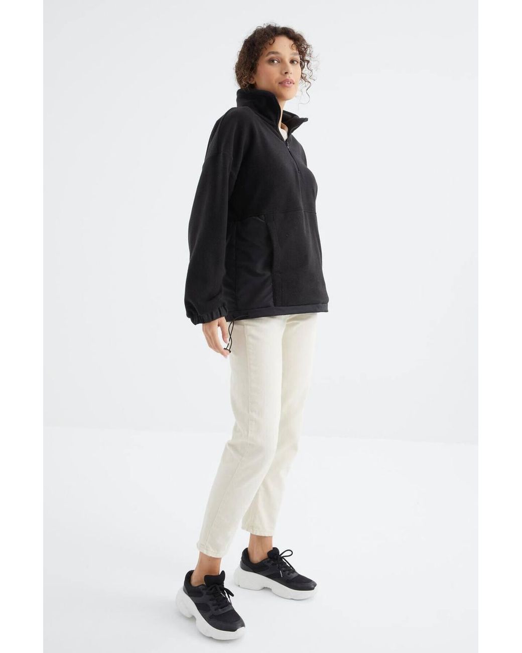 TOMMY LIFE Black Oversized Half-Zip Plush Sweatshirt