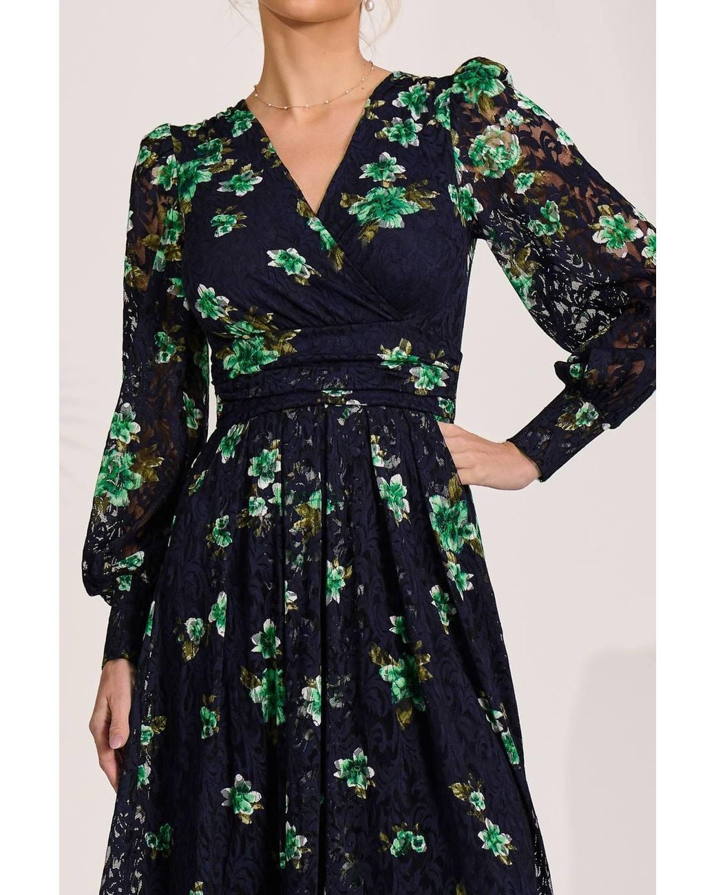 Jolie Moi Multicolor Long Sleeve Printed Lace Maxi Dress