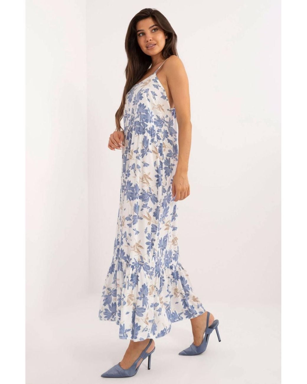 Love Lace White Strapy Flared Midi Floral Viscose Dress