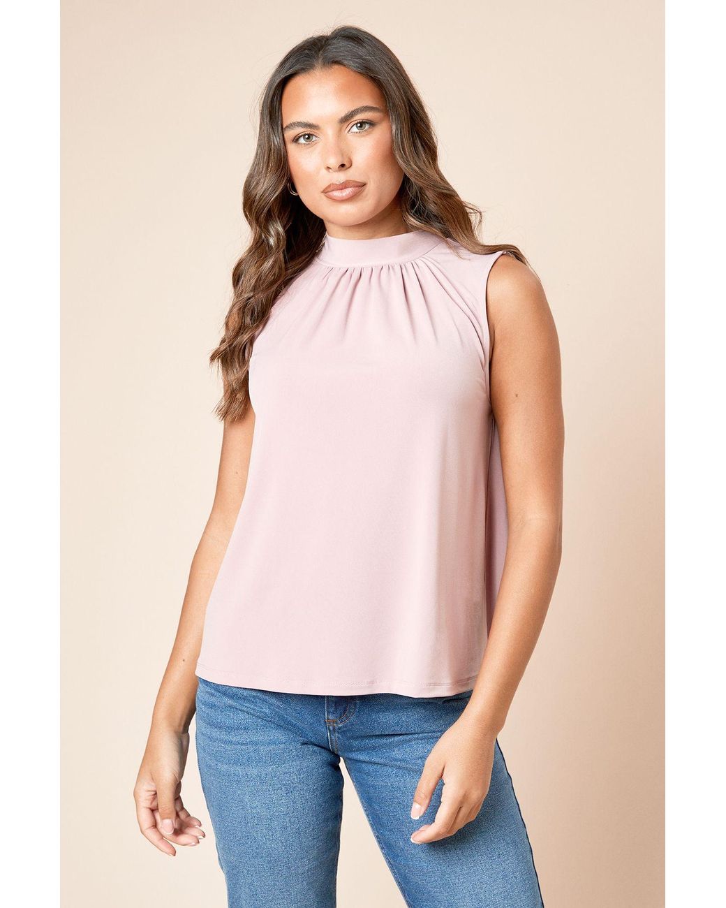 Dorothy Perkins Blue High Neck Tie Back Jersey Top