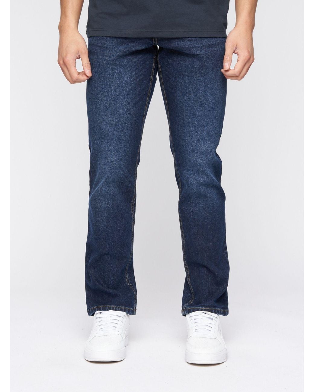 Crosshatch Blue Chas Straight-Fit Stretch Denim Jeans With Zip Fly for men