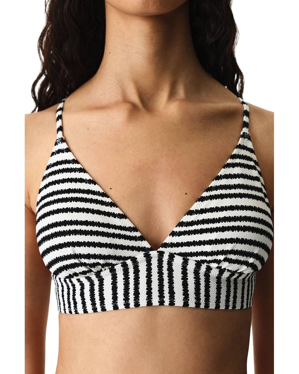 Penti Black Ringel Striped Textured Bralette Bikini Top