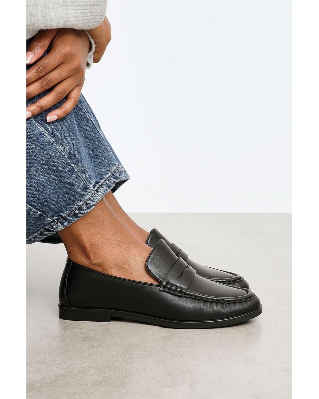 Linzi Black Belmont Faux Leather Ruched Loafer