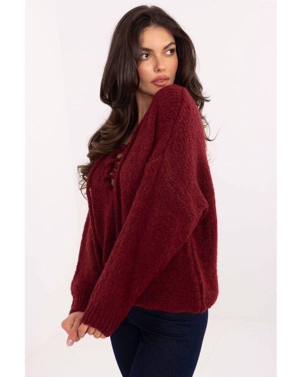 Love Lace Red Viscose Long Sleeve Comfortable Heavyweight Jumper