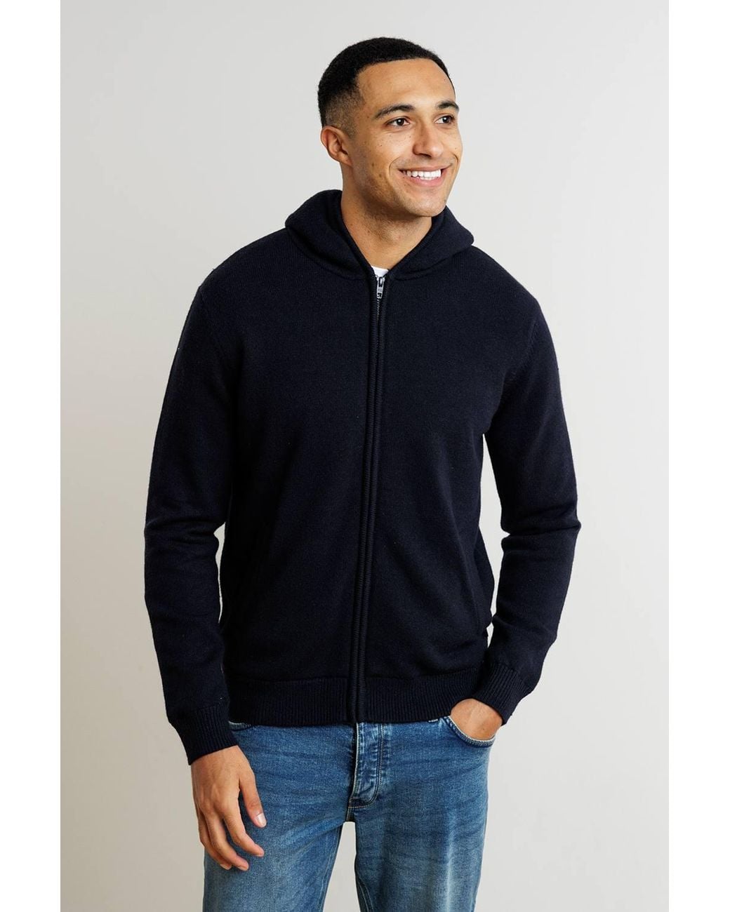 French Connection Blue Micro-Borg Fleece Zip Hoody for men