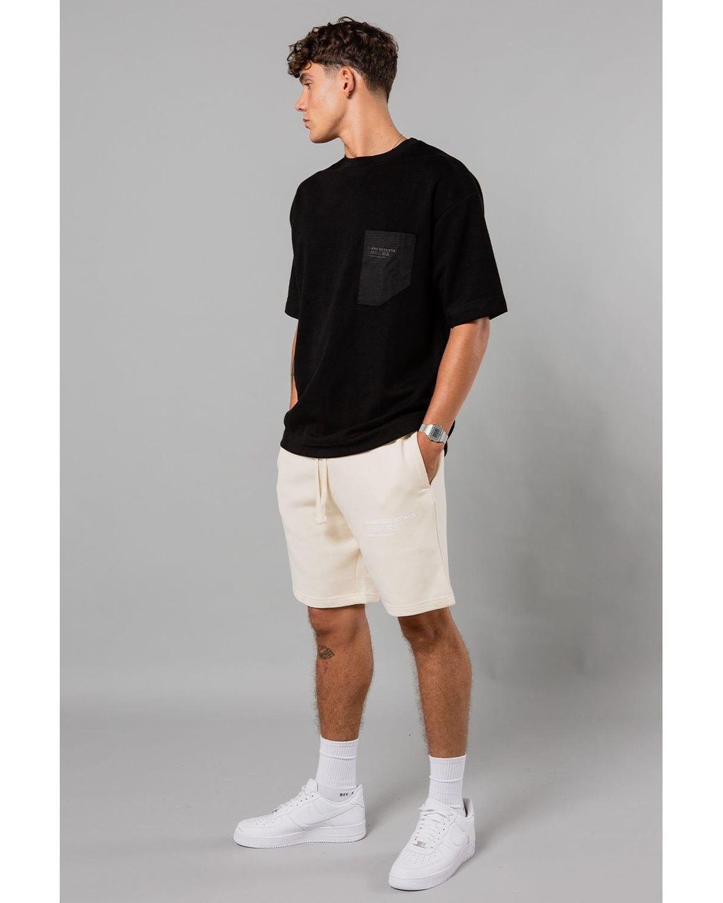 Blank Essentials Black Cotton Blend Japanese Graphic Print Shorts for men