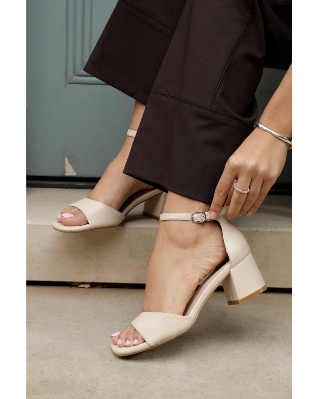 Linzi Natural Maddie Faux Leather Block Heels