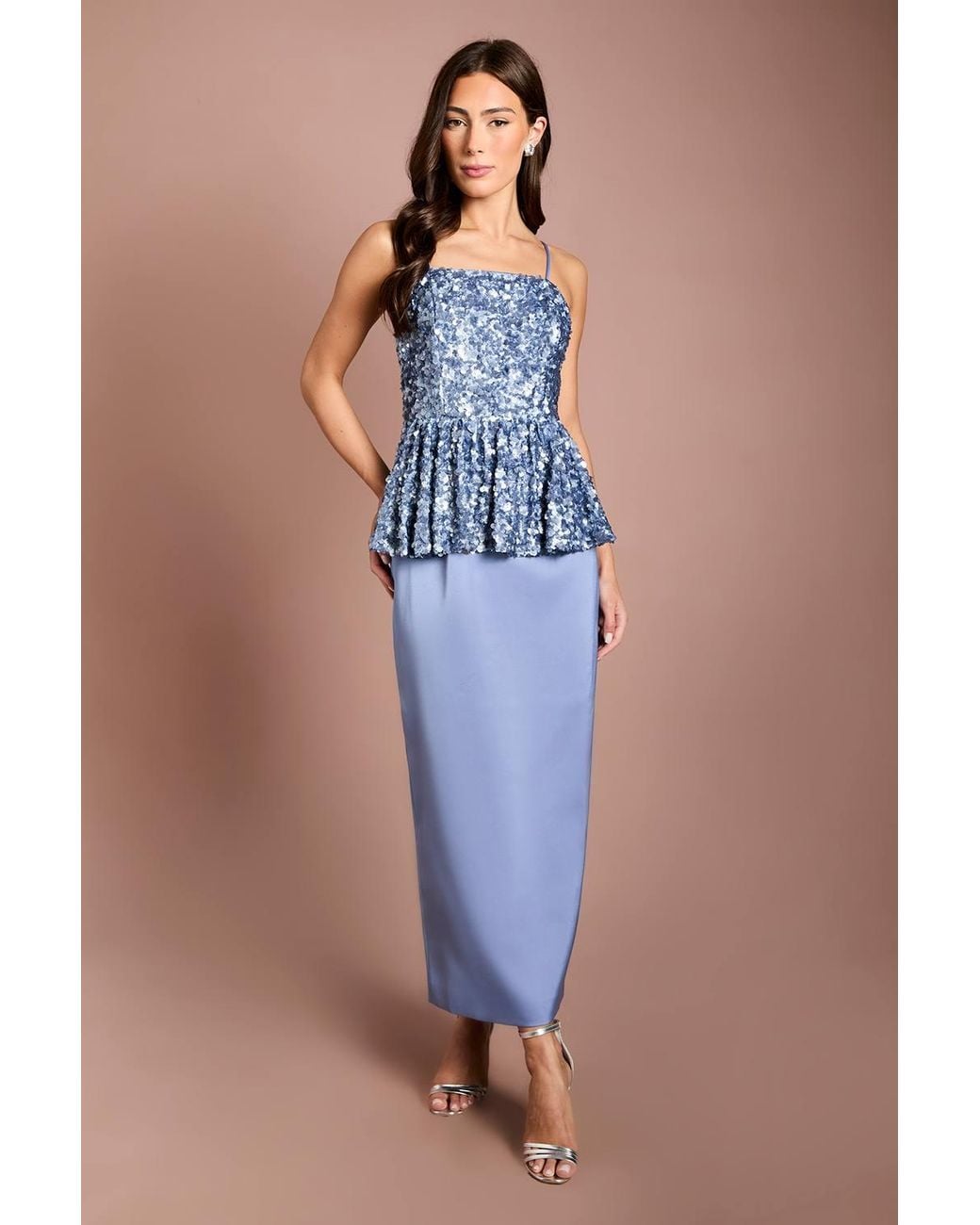 Coast Blue Muse Sequin Strappy Peplum Top Column Midi Dress