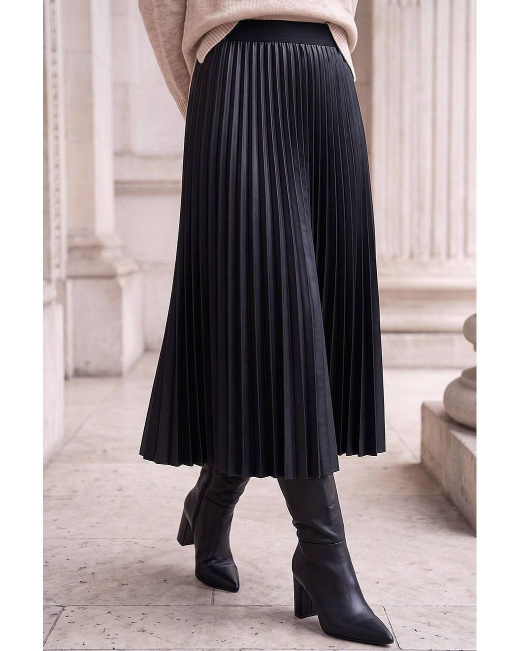 Roman Blue Faux Leather Pleated Skirt