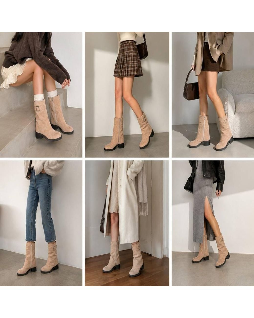LARANGE Natural Buckle Detail Mid-Calf Zip Boots