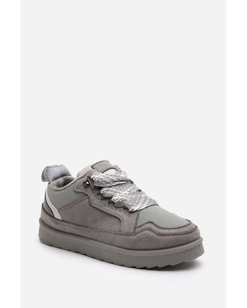Where's That From Gray 'Xavia' Suede Low Top Trainer Slipper With Faux Fur Lining