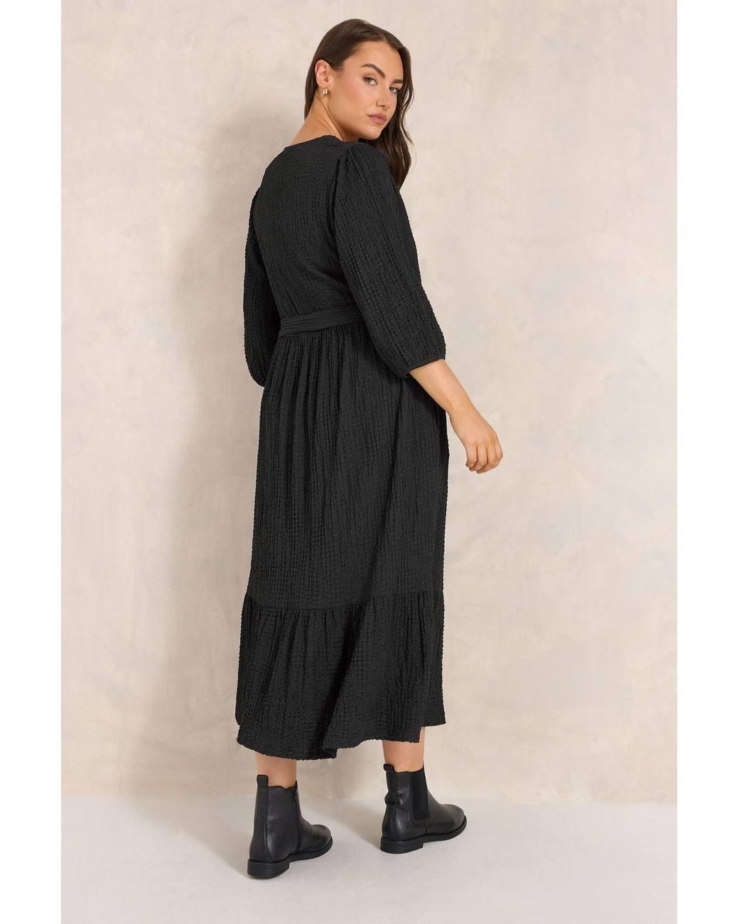 Evans Black Crinkle Wrap Midi Dress