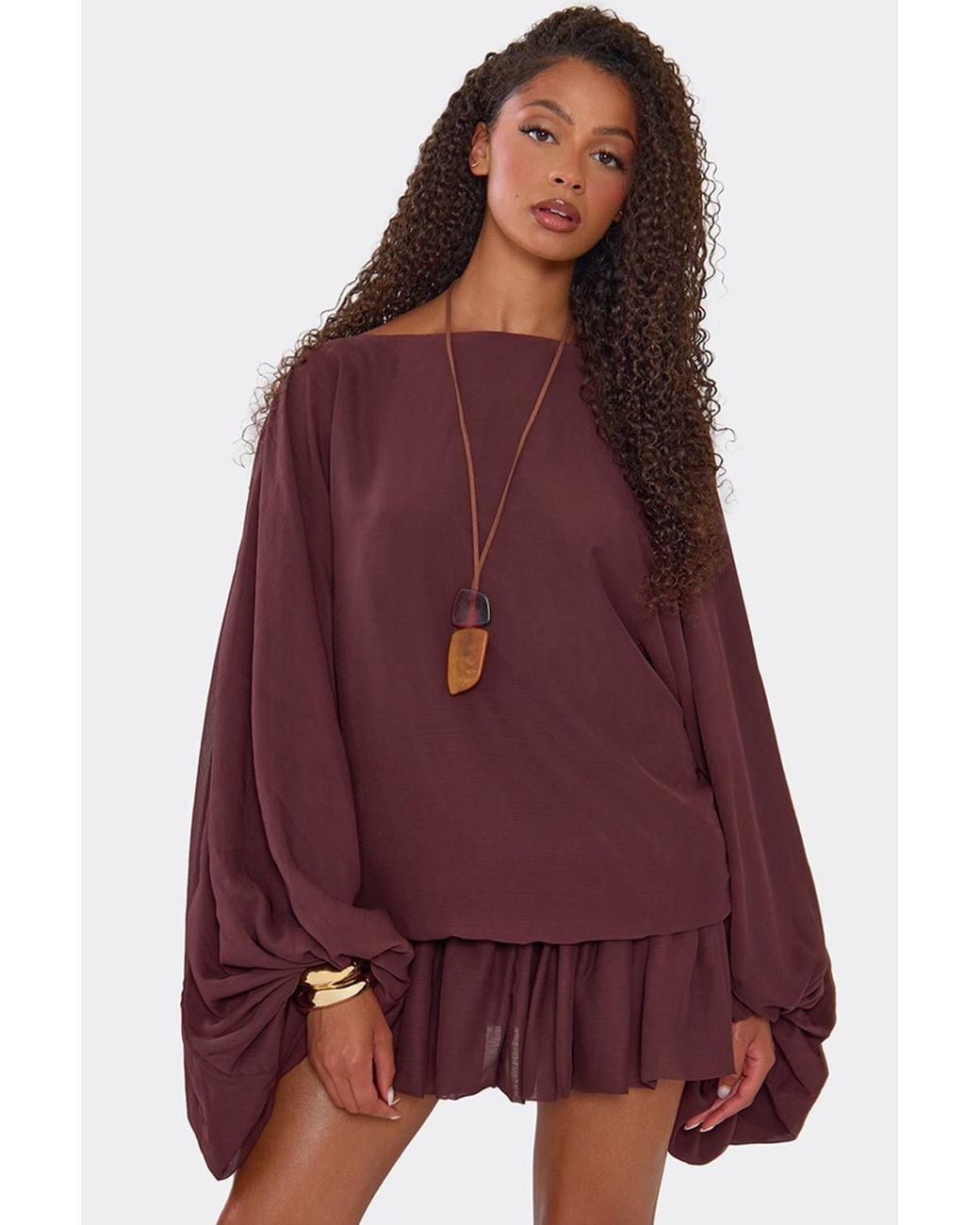 EGO Red Long Sleeve Chiffon Mini Dress