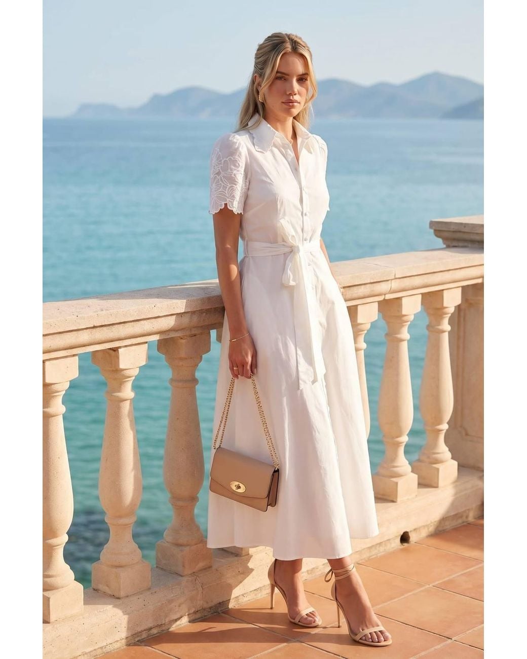Style Cheat Blue Laser Cut Shirt Dress
