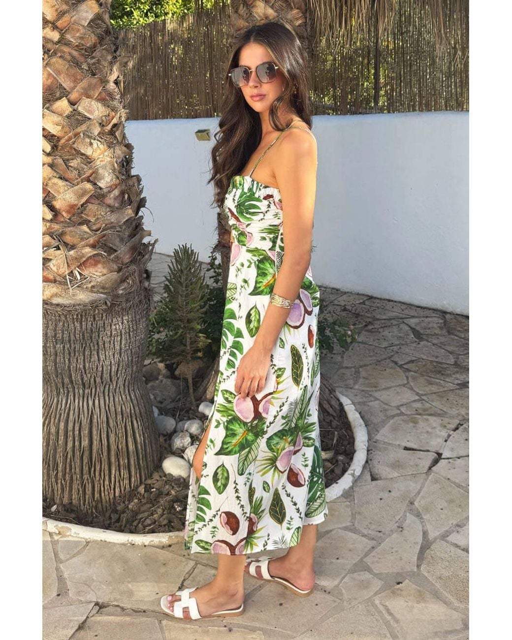 AX Paris Gray Multi Coconut Print Strappy Cut Out Midi Dress