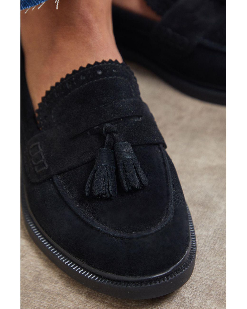 Oasis Blue Bunny Suede Brogue Detail Tassel Loafers