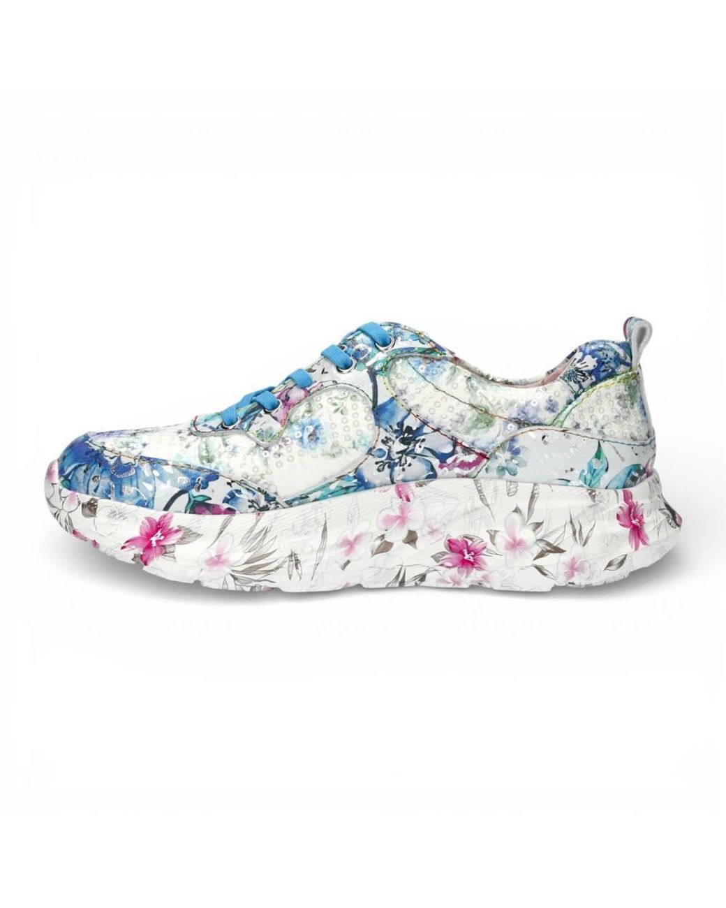 TruClothing Blue Sofiao 07 Floral Leather Trainers Platform Sneaker Shoes