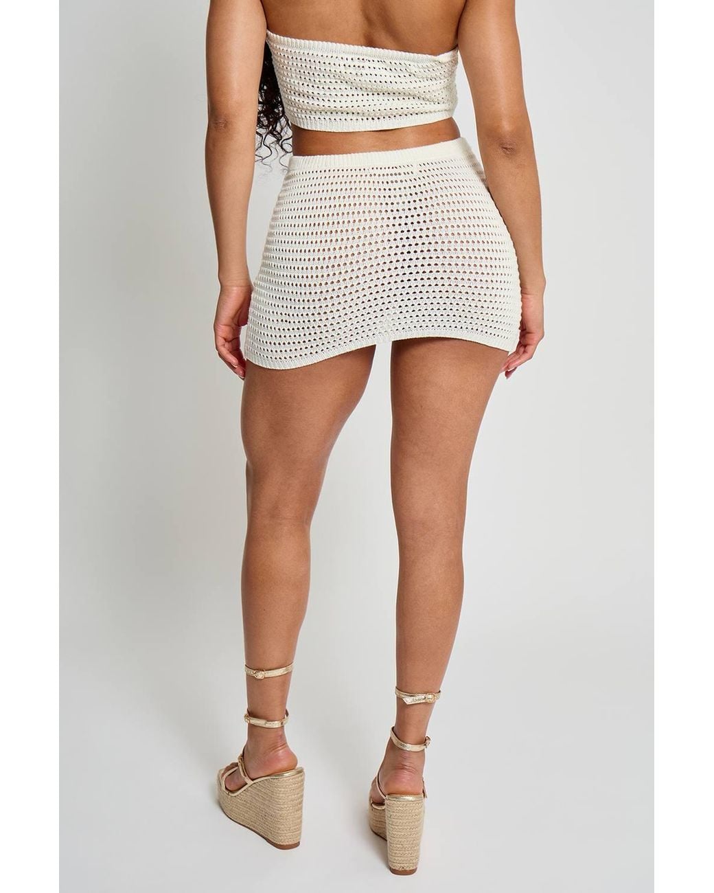 Public Desire White Floral Embroidered Crochet Mini Skirt Co Ord