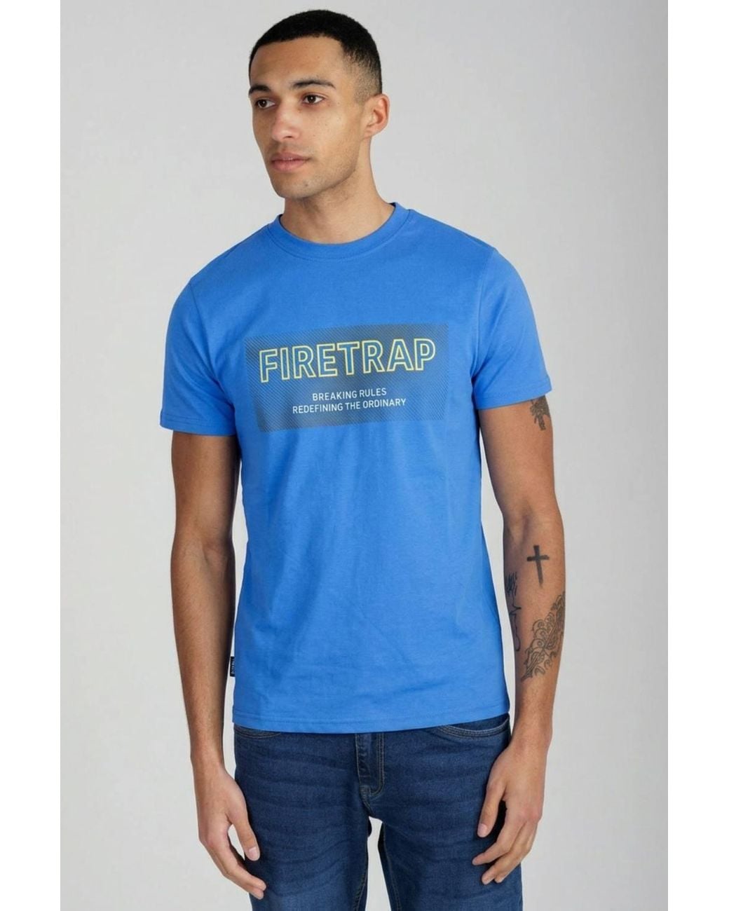 Firetrap Blue 3 Pack Regular Fit Cotton Crew T-Shirts for men