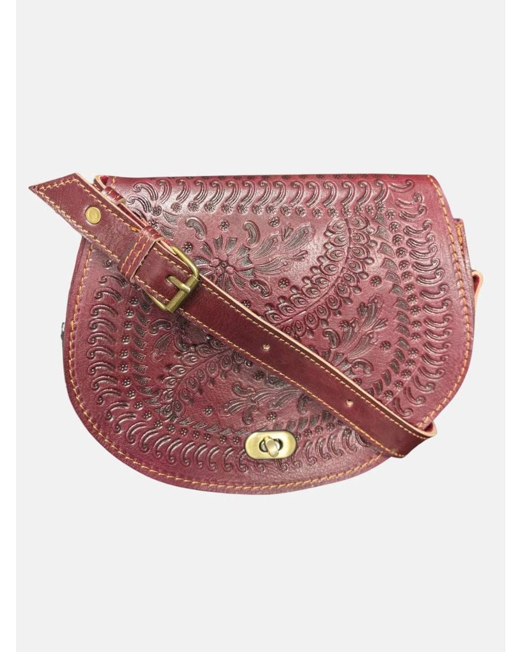 Berber Leather Pink 'The Temara' Embossed Leather Saddle Bag