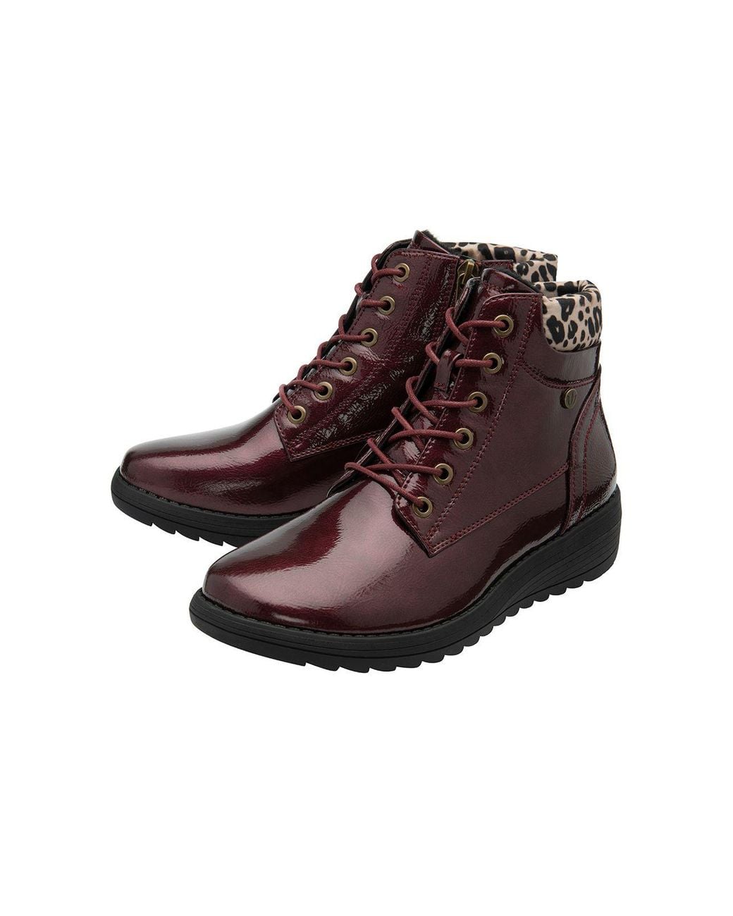 Lotus Brown 'Abelia' Patent Zip-Up Ankle Boots