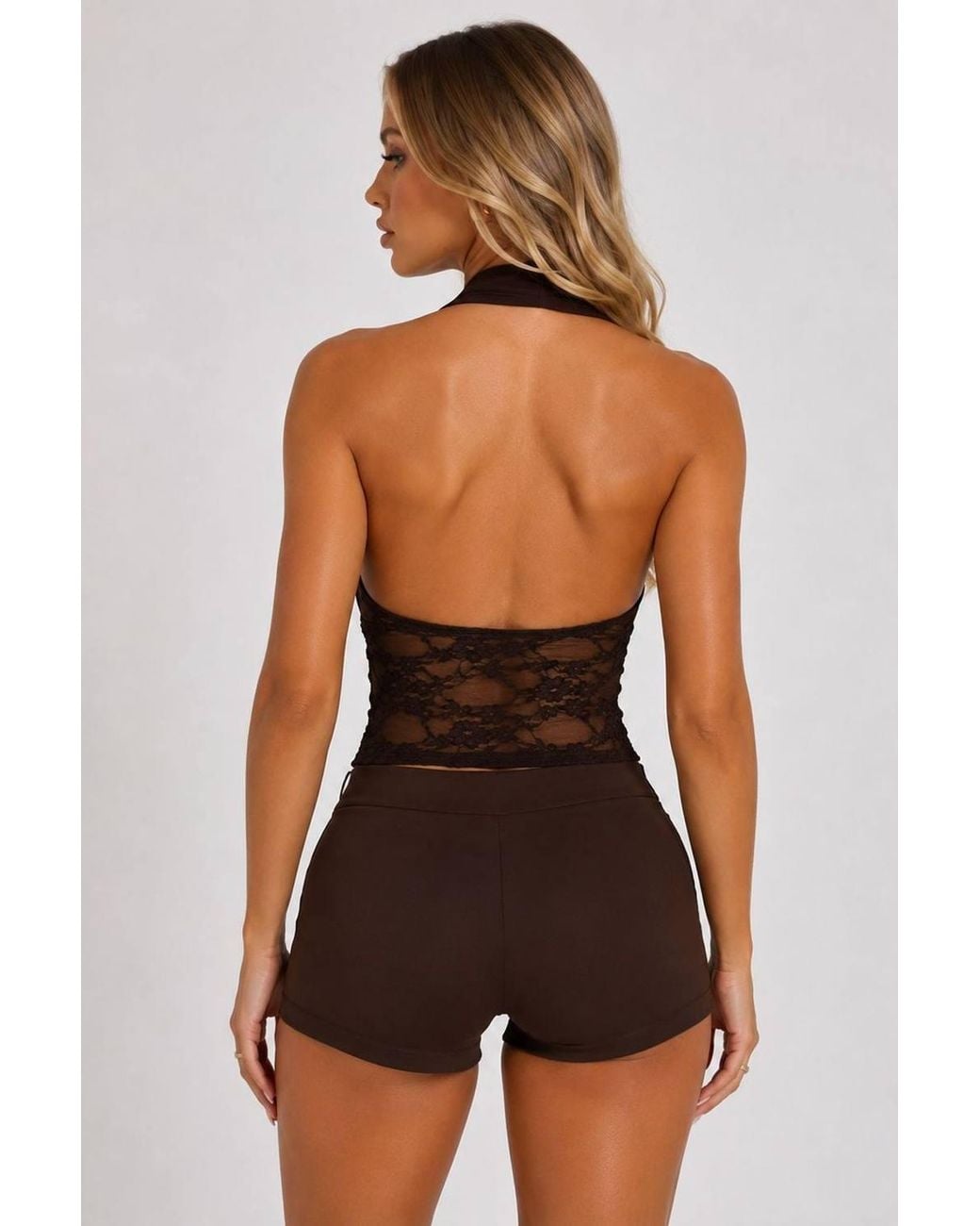 Stylewise Black Lace Panel Halter Neck