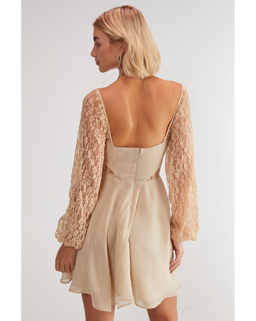 Nasty Gal Natural Lace Insert Skater Mini Dress