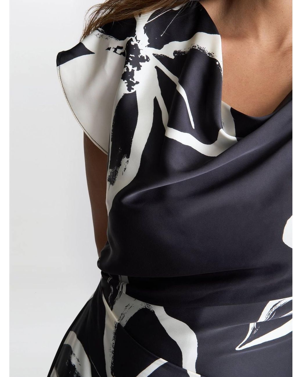 Gina Bacconi Blue Maude Floral Print Asymmetrical Midi Dress