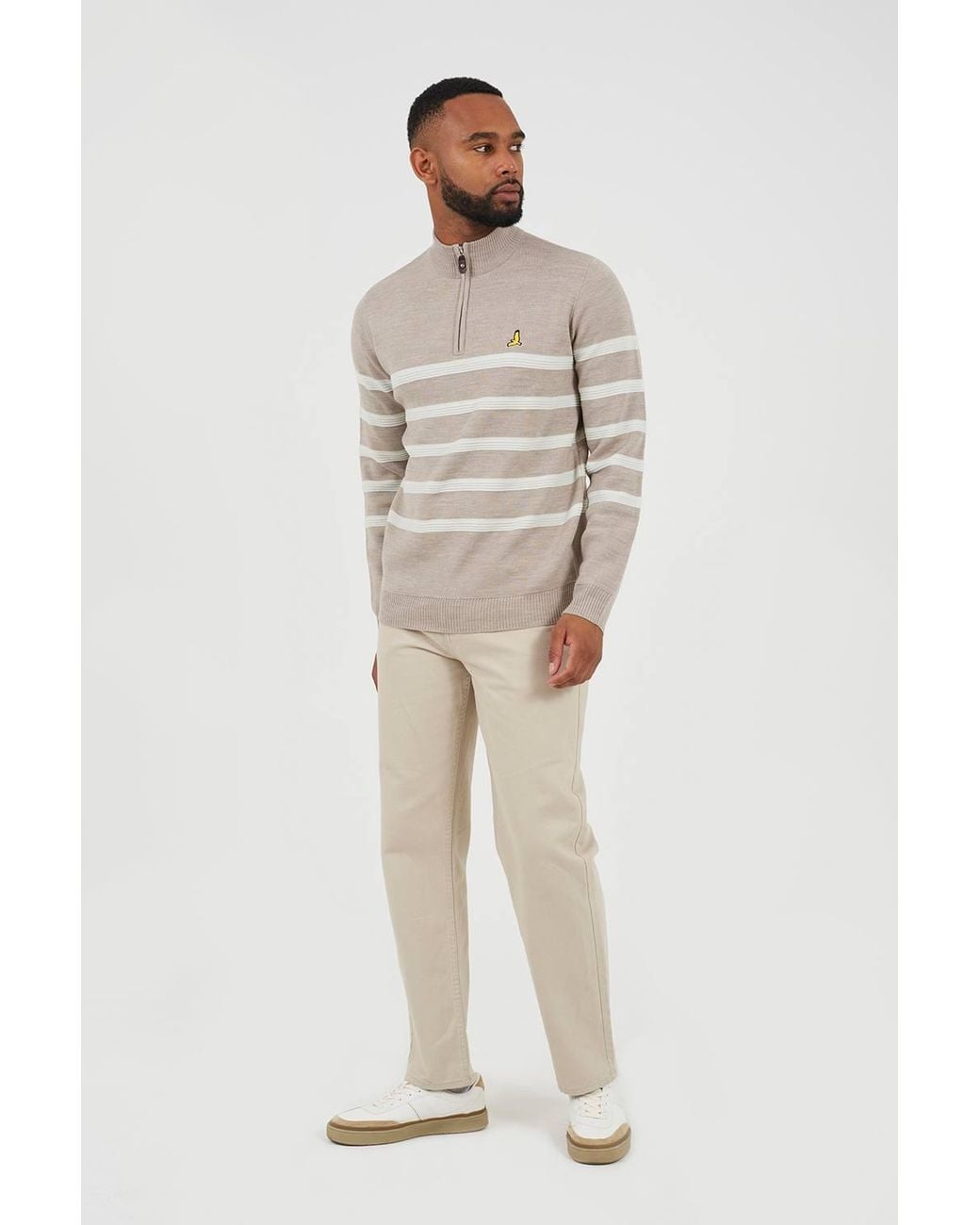 Brave Soul Natural Quarter Zip Stripe Knitted Jumper for men