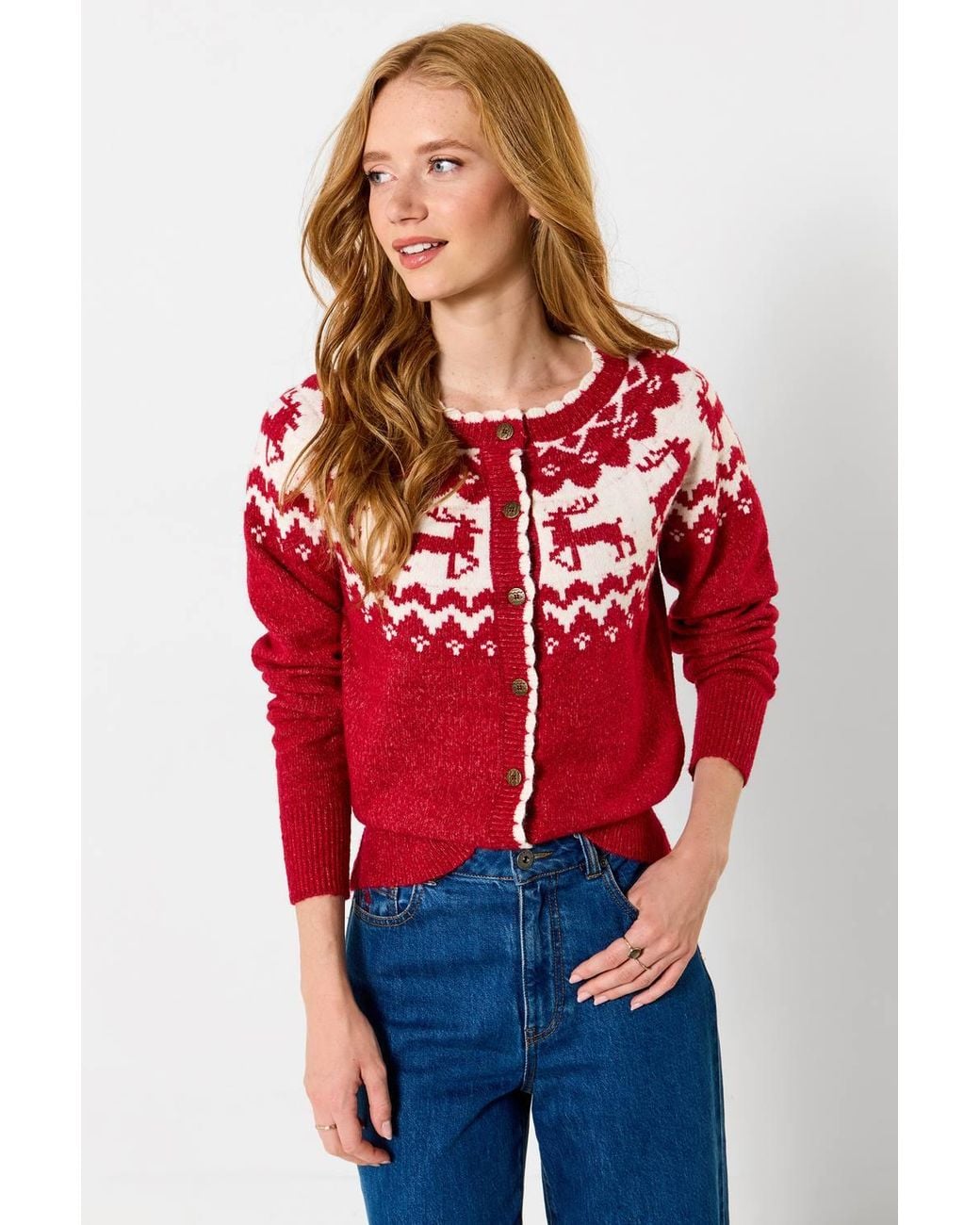 Joe Browns Pink Retro Reindeer Fairisle Cardigan