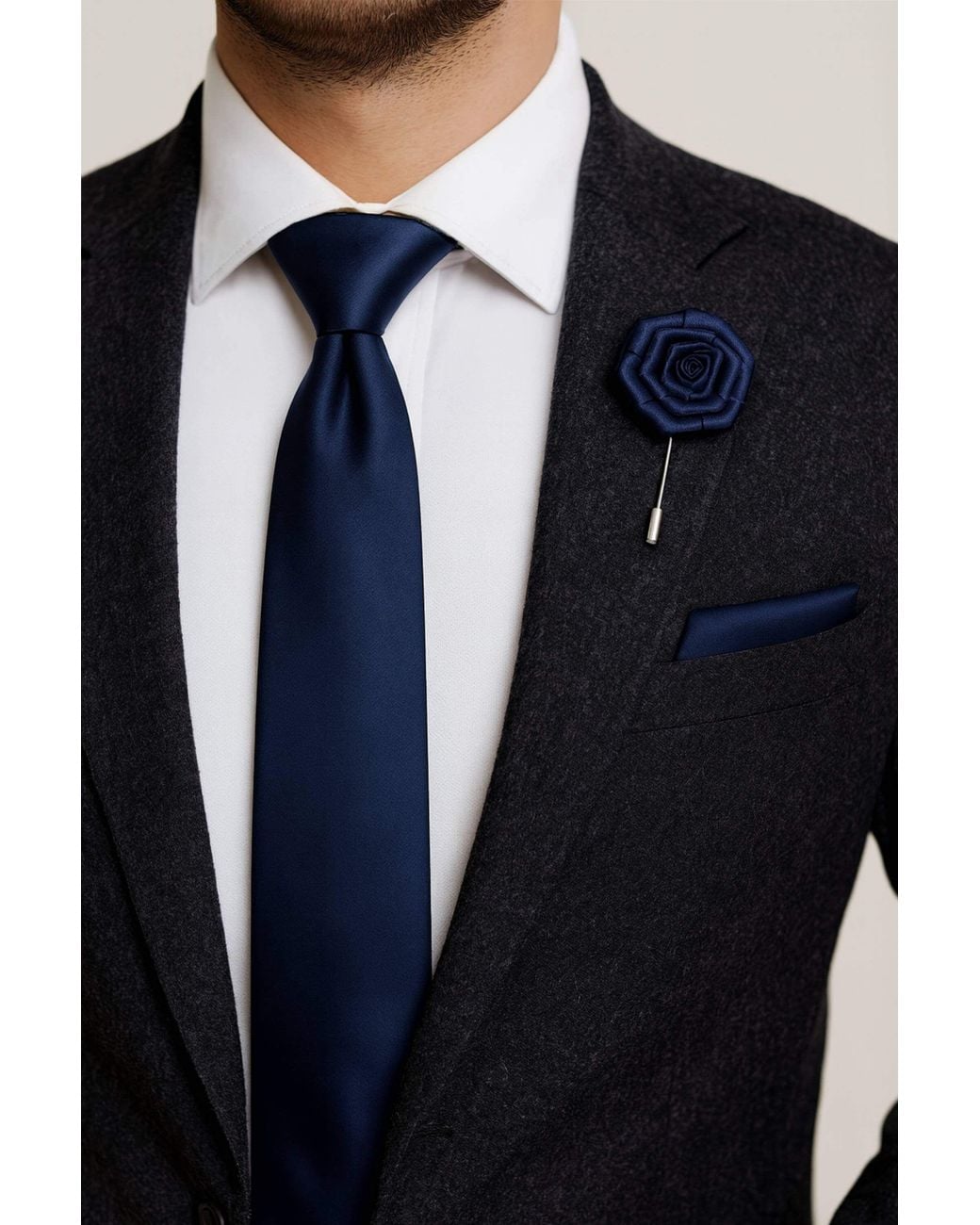 AJVANI Blue Formal Wedding Pocket Square + Bowtie + Flower Buttonhole Pin + Tie Set for men